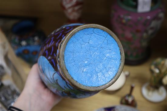 A quantity of Oriental wares including Cloisonne and Satsuma, and a Samson bowl tallest 30cm